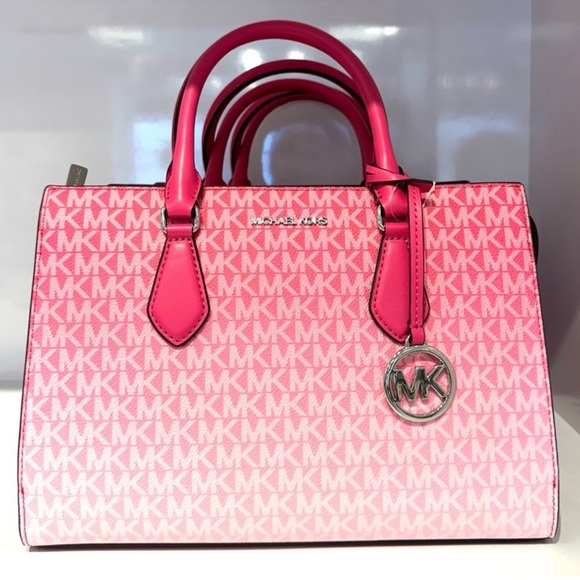 Michael Kors Sheila Medium Signature CZ Logo Satchel Crossbody Bag Dragonfruit - Picture 1 of 8